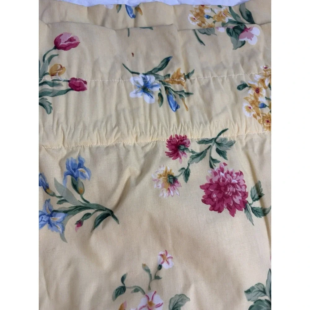 Vintage Yellow Floral Valances With Blue Piping Lined Custom Made Set Of 2